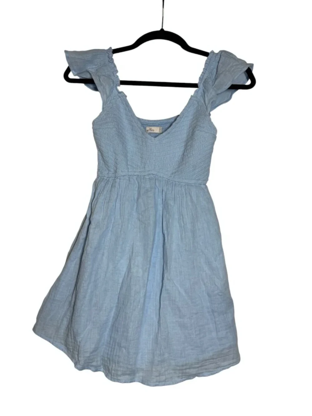 Hollister Flutter Sleeve Sundress Light Blue Size XXS Petite Slub Flowy Summer
